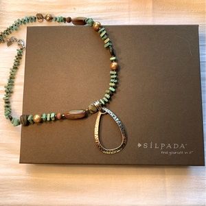 Silpada Blue-Green Howlite Necklace with Hammered Sterling Silver Pendant